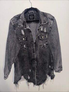 American Rag Washed Black Distressed Denim Jacket
